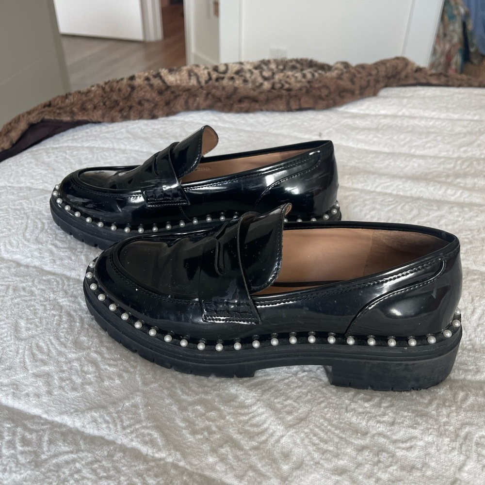 INC International Concepts Black Loafers with Pearl Detailing